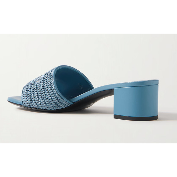 Givenchy 4G Denim Blue Raffia Logo Leather Slide On Mule Block Heel Sandal 39.5 - Picture 11 of 15
